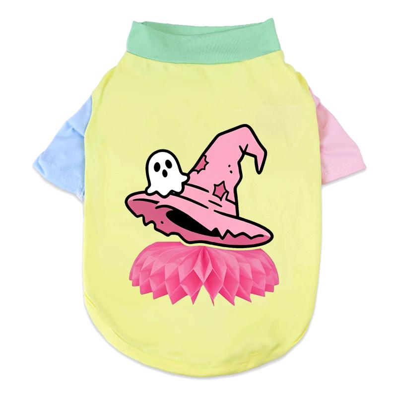 1 Pc Halloween Pet Shirts Cute Ghost Pumpkin Print T‑Shirt Cats & Dogs Costume Festival Apparel For Party Cosplay