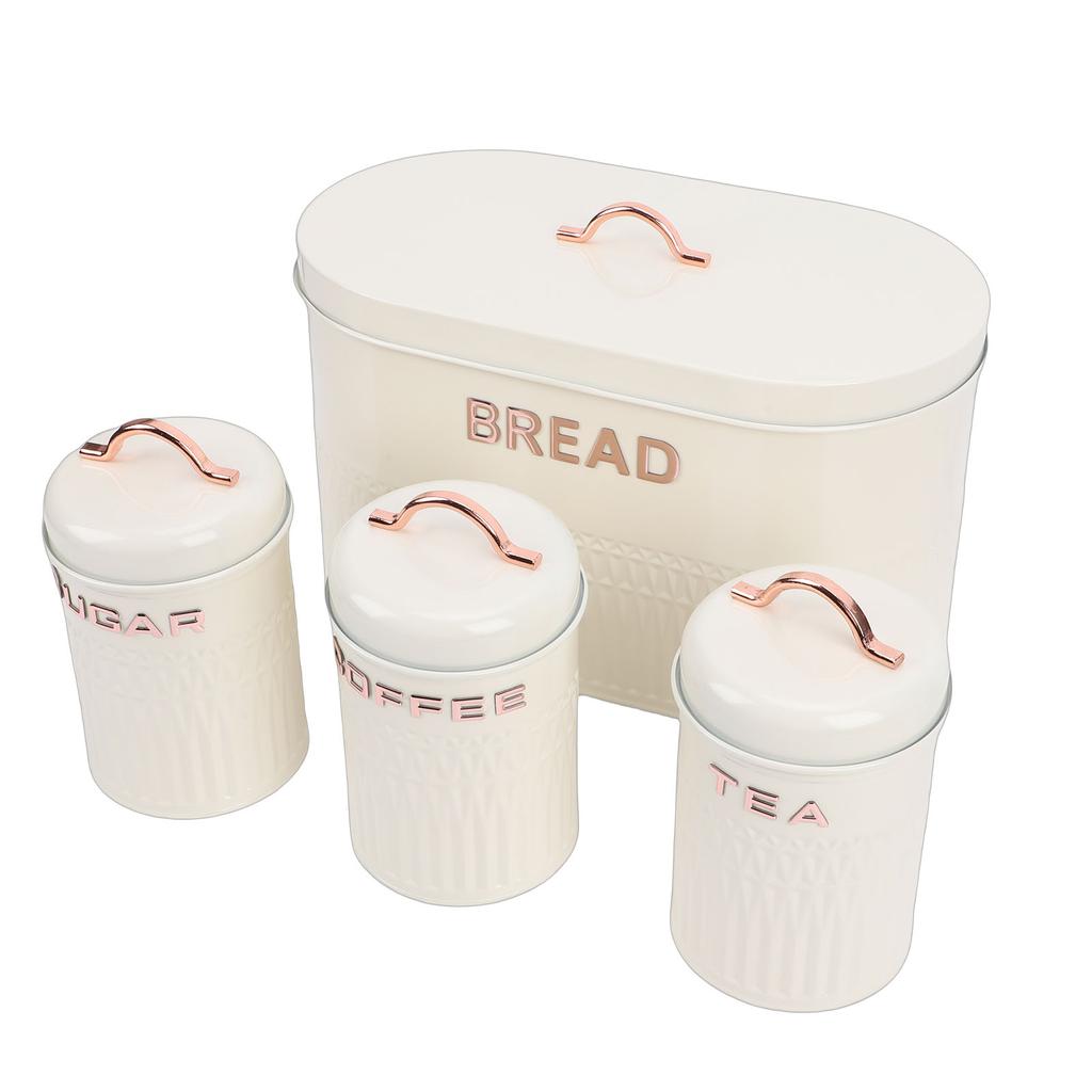 Set da 4 pezzi: Porta pane e barattoli in ferro per cucina, Caffè, Tè, Zucchero, Porta pane in metallo per piano di lavoro