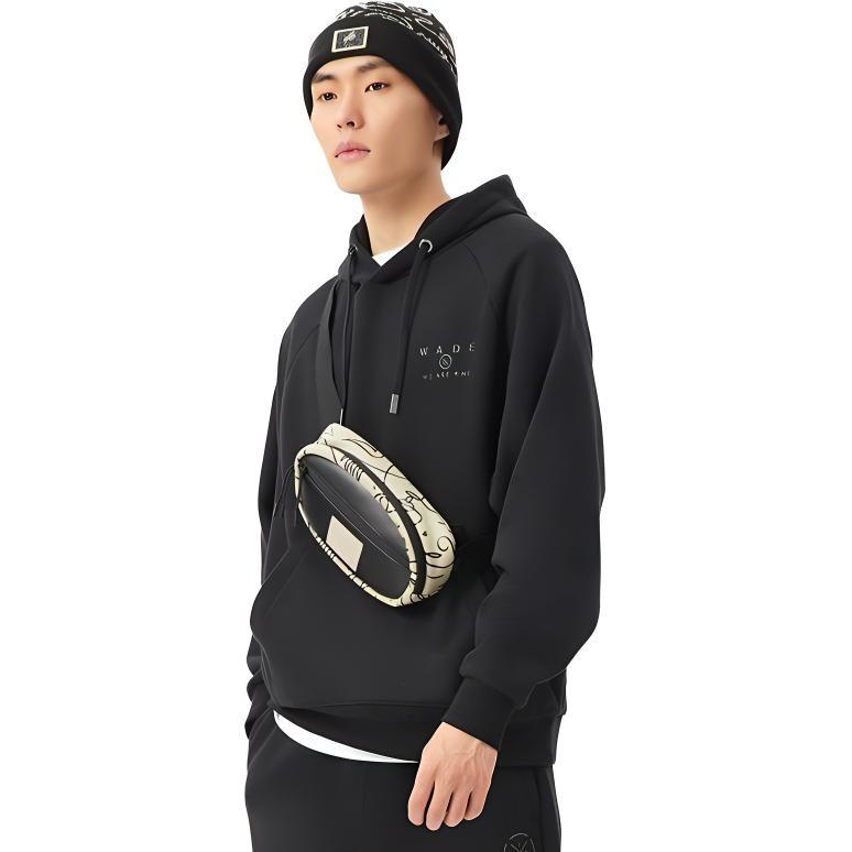 Li Ning Wade Collection, Letter Pattern Fleece Lined Loose Fit Pullover Hooded Sweatshirt Winter Unisex Black AWDS115-1