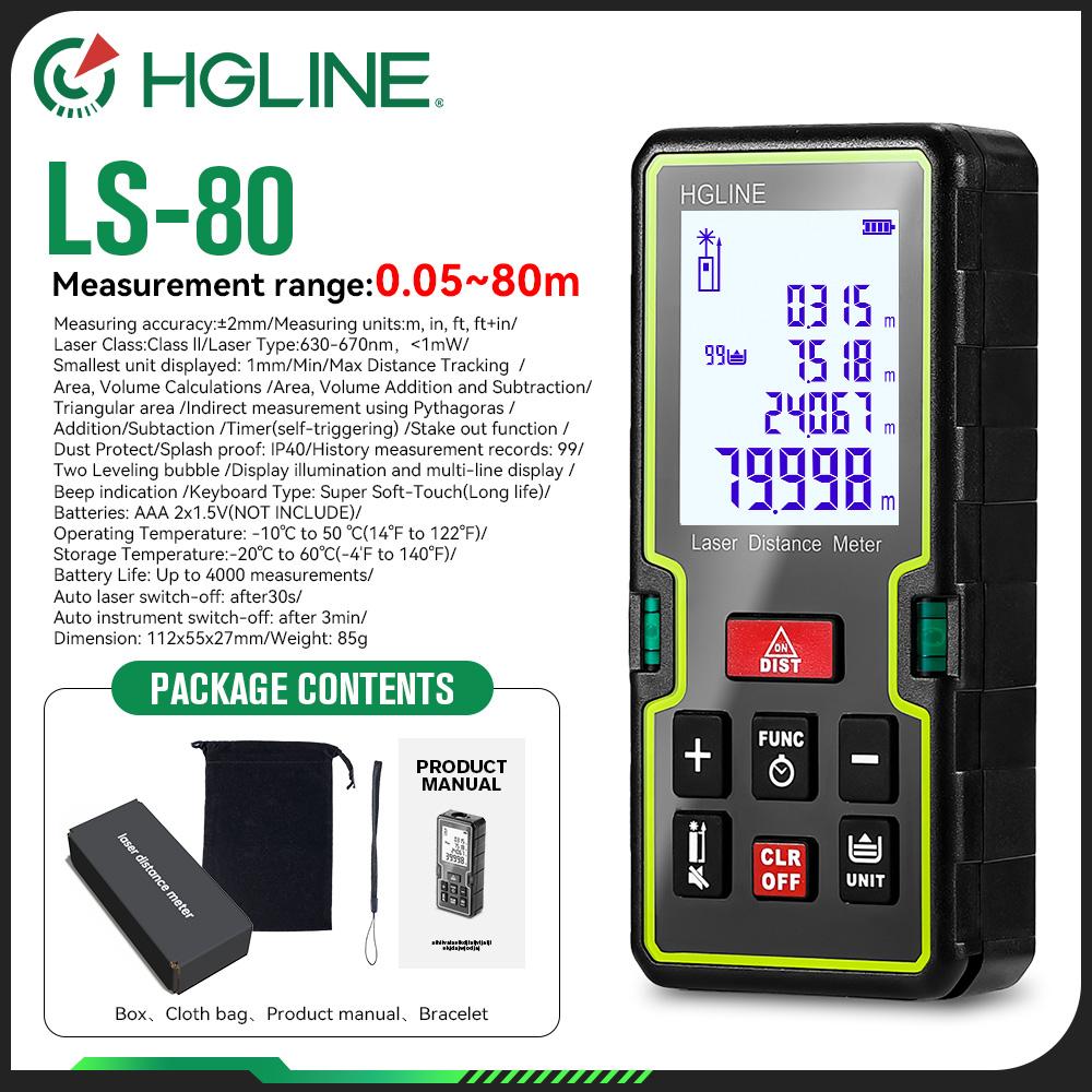Télémètre laser à lumière rouge HGLINE 40 m 60 m 80 m 100 m 120 m Télémètre numérique Outil de mesure à domicile avec bulle horizontale