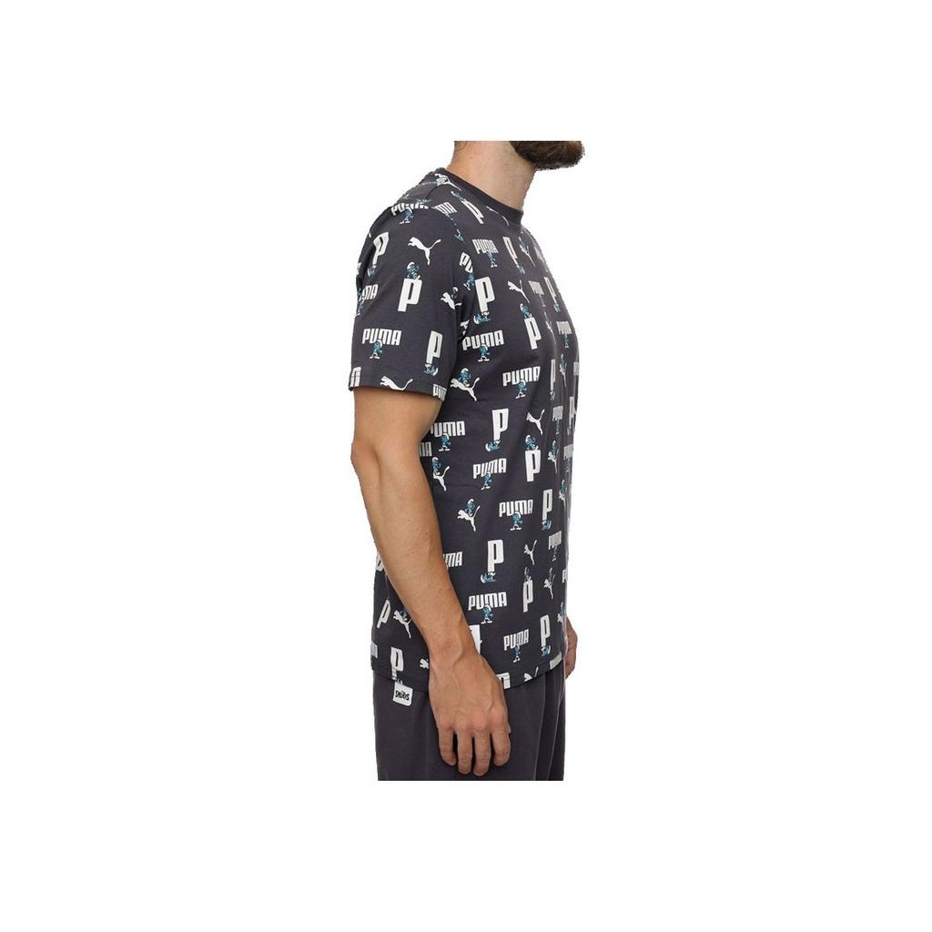 Puma X The Smurfs Collaboration Breathable Cartoon Print Crew Neck Short Sleeve T-Shirt Men Tops Black 622190-13