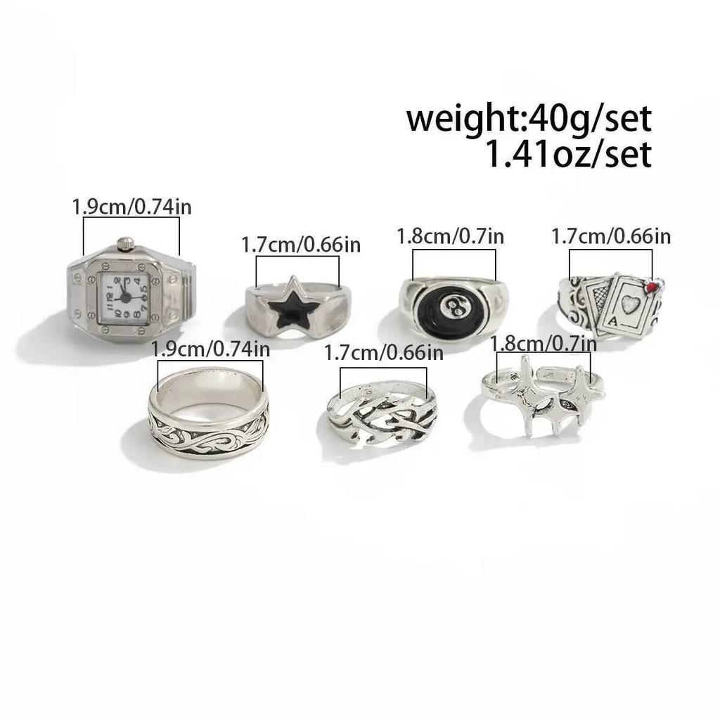 IngeSight.Z HipHop Punk Creative Silver Color Pentagram Poker Finger Rings Men Goth Irregular Stack Ring Trend Jewelry Accessory