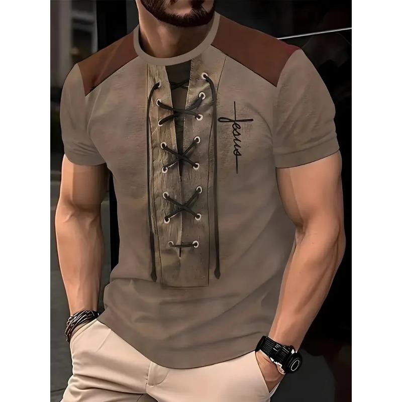 

Летняя футболка с круглым вырезом, 3D-принтом, персонализированная, с эффектом двухслойности, модная, повседневная, с коротким рукавом, мужская 5XL