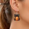 Autumn Theme Jewelry 1 Pair Pumpkin Earrings for Women, Acrylic Dangle Drop Cute with Plaid Bow, Halloween Fall Holiday Party Lightweight Accessories