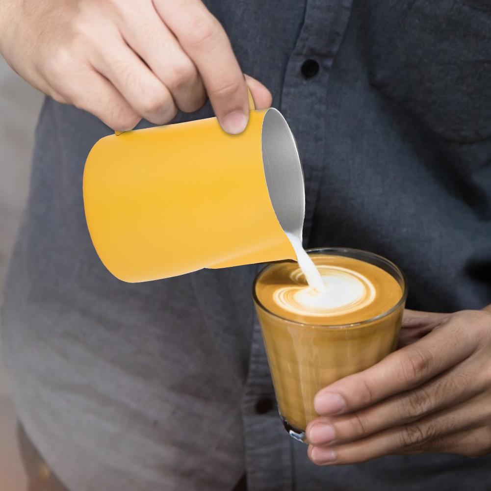 600ml Stainless Steel Milk Frothing Cup Jug Pitcher Latte Art for Home Coffee Shop UseYellow