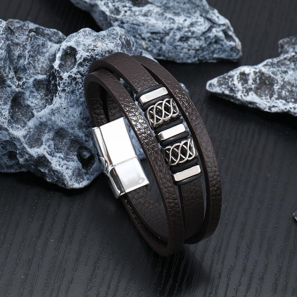 Multi Layer Braided Leather Bracelet For Men Stylish Versatile PU Wristband Cuff