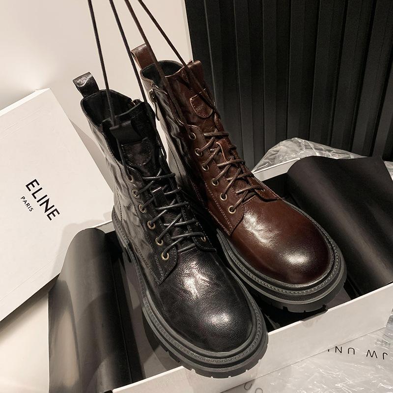 2025 retro old sheepskin thick-soled British Martin boots autumn and winter new round head lace-up locomotive short boots