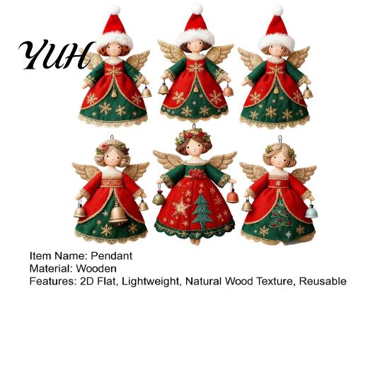 Christmas Window Display Props 6/10/12/24/36PCS 2D Flat Wooden Angel Ornaments, Hanging Decorations for Xmas Reusable Wood Holiday Tree, Wall, Window,