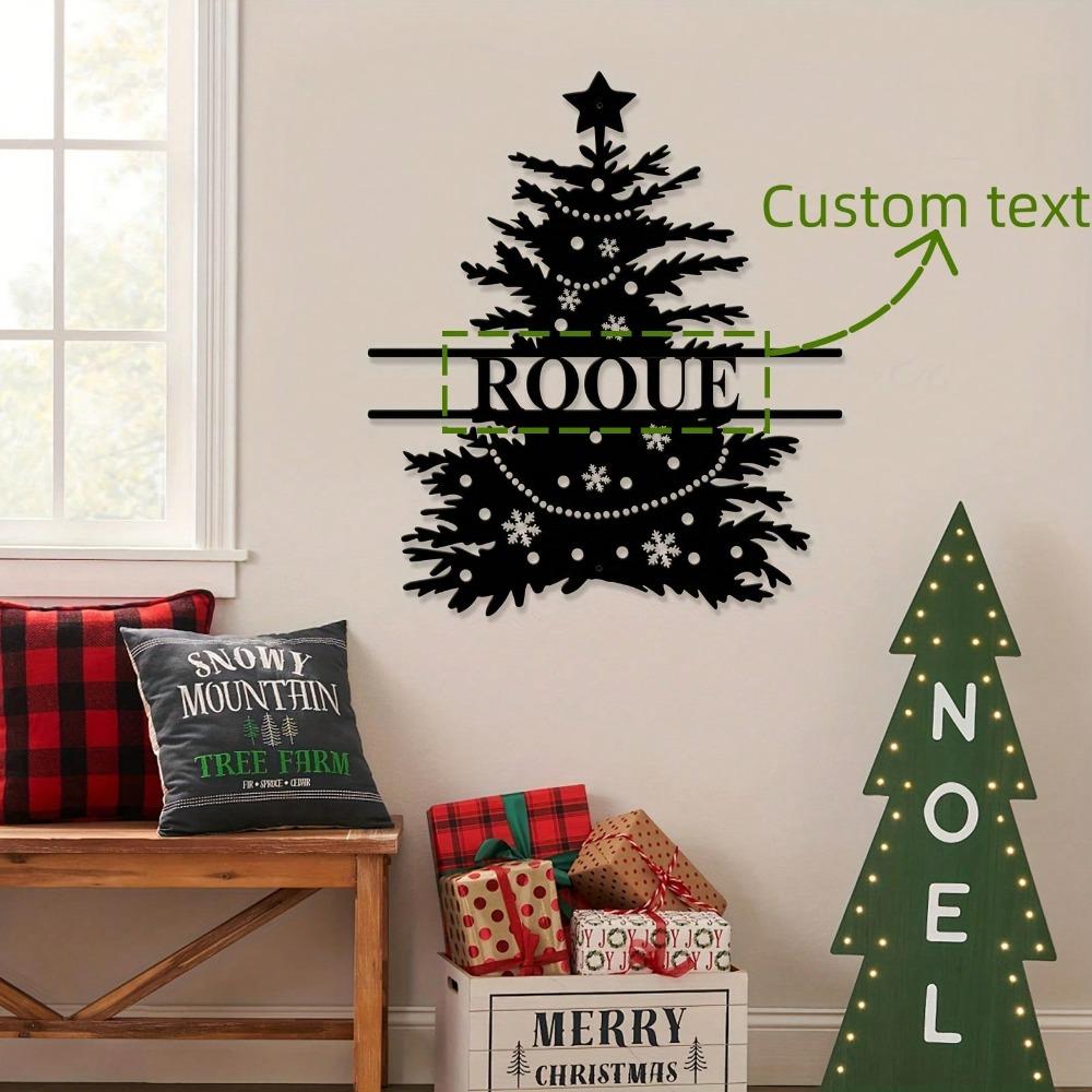 Custom Metal Christmas Tree Wall Decor, Personalized Text Sign, Holiday Art for Living Room Bedroom Kitchen, Xmas Gift