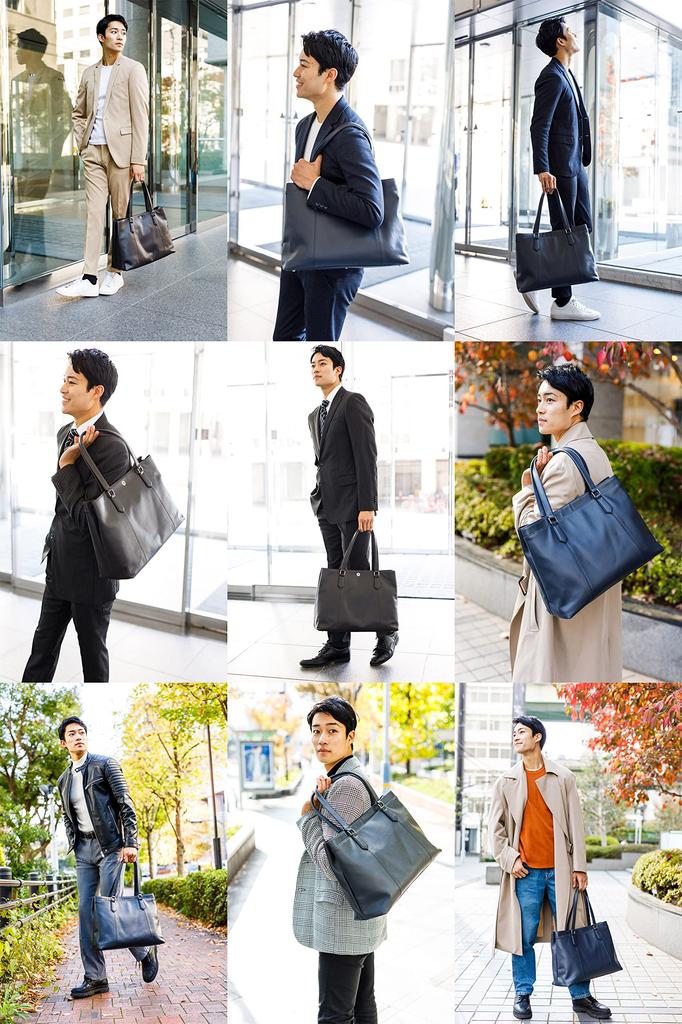 Tote Genuine [SONNE] Bag, Leather, Men's, Navy, SO-SOX015-NV