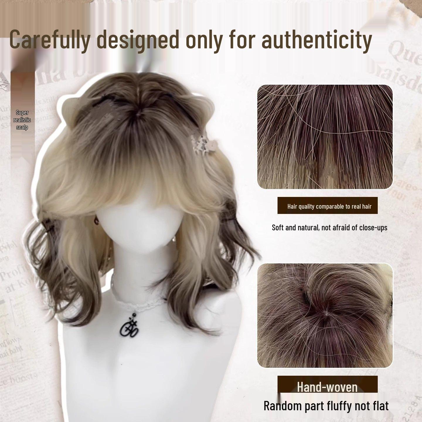 

Вовняна кучерява перука для жінок – Натхненна змішаною расою, коротка, градієнтна, натуральна, реалістична повна накладка на голову