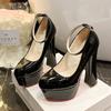 Fashion Super Big Hot Sale Party Disco Dance Pumps Women Platform Super High Chunky Heels Girding Buckle Pumps