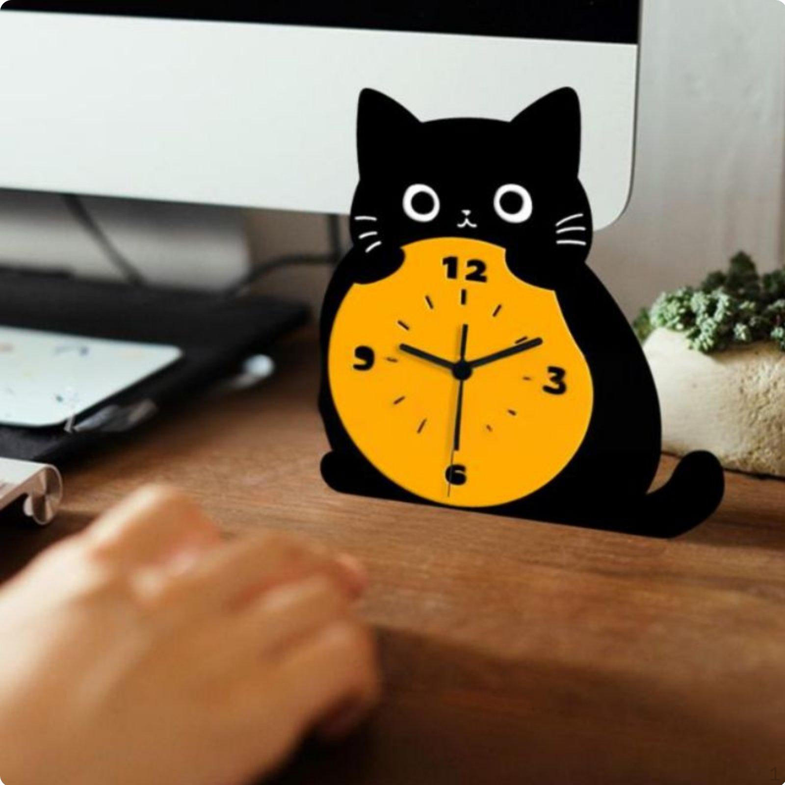 Cartoon Feline Wall Clock Noiseless Mechanism Cat NonTicking House Decoration for