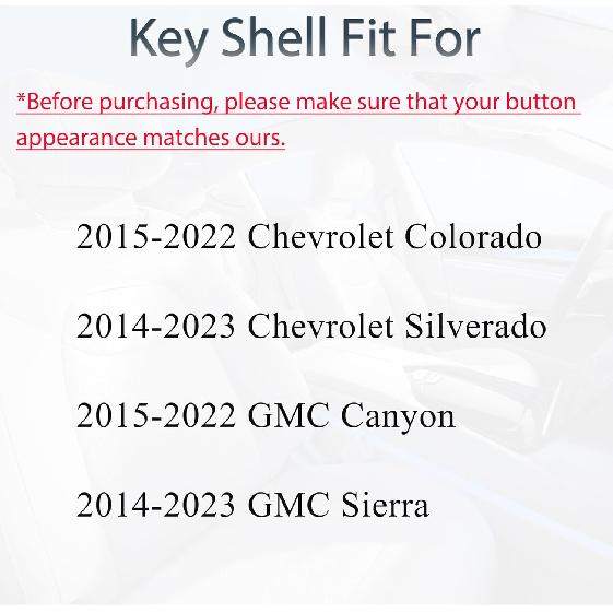 Key Fob Shell Case Replacement Fits for Chevy Silverado Colorado GMC Canyon Sierra 2014 2015 2016 2017 2018      Keyless Entry Remote Control 4