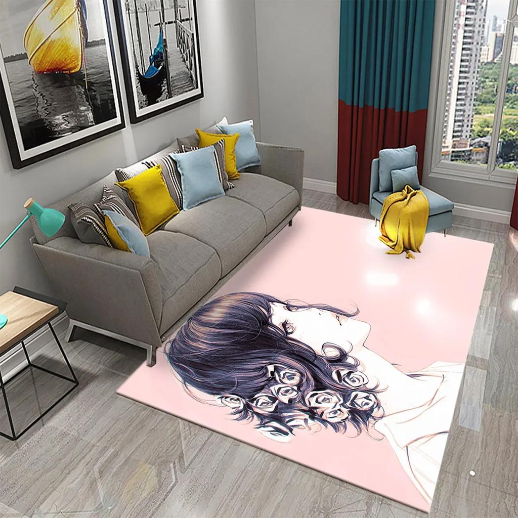 3D Roztomilý Kreslený Dívčí Koberec do Kuchyně Koupelny Vchod Protiskluzové Předložky Ložnice Obývací Pokoj Balkon Dekorace Koberce Koberce