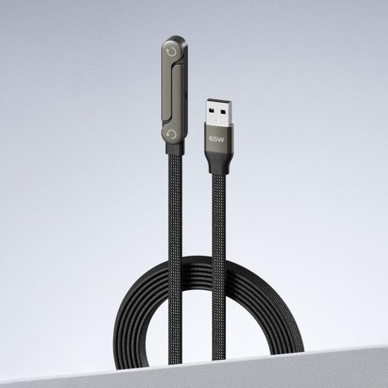 240W/65W 2-in-1 Ladekabel mit integriertem Handy-Ständer Geflochtenes Schnellladekabel 360 Grad verstellbar Geflochtenes Nylonkabel für Smartphones Tablets