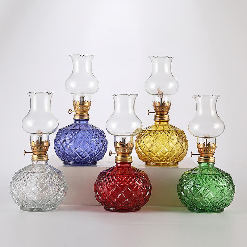 Colorful Glass Ghee Lamp for Buddha, Windproof Kerosene Oil Lamp, Dimmable and Everlasting, Perfect for Worship.