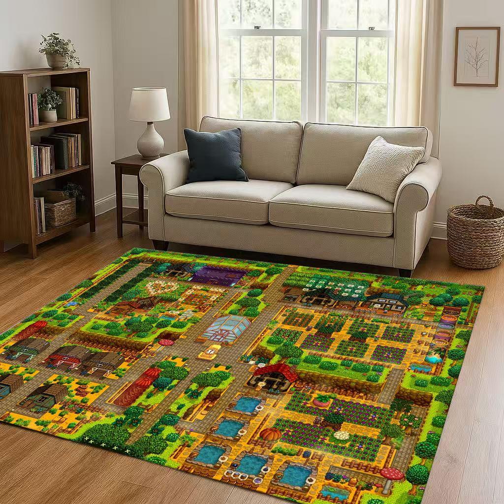 Retro Pixel Game Stardew Valley Farm Map Living Room Non-Slip Area Rug Soft Carpet for Bedroom Playroom Sofa,Home Decor Doormat