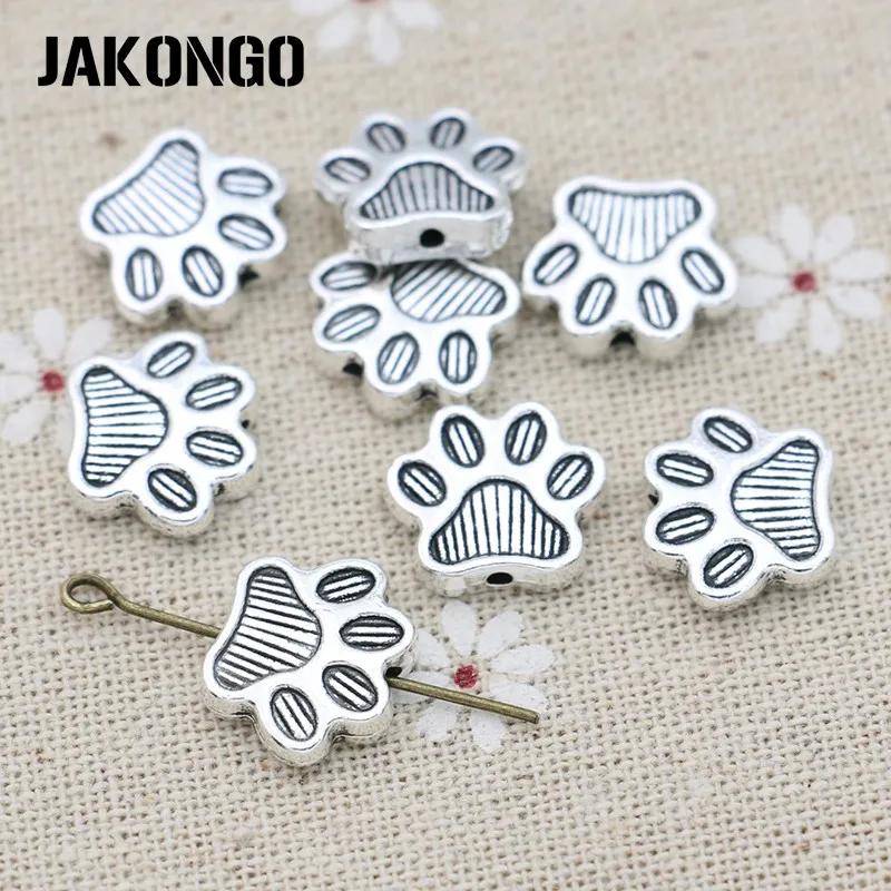 10Pcs Dog Paw Footprint Spacer Beads Antique Silver Plated Loose Beads For Jewelry Making Bracelet Accessories Diy