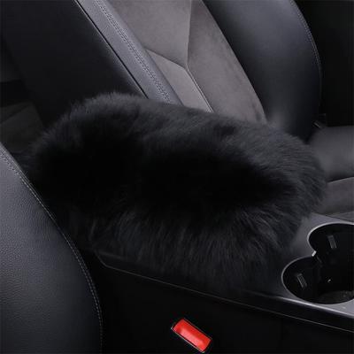 Warme Winter-Kunstfell-Abdeckung für die Mittelkonsole im Auto, Schwarze Armlehnen-Pads, Universell passend