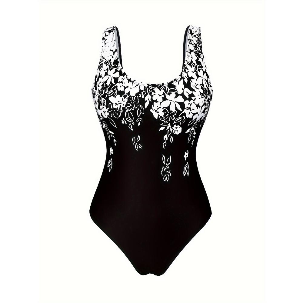Vibrant Floral Print Scoop Neck Backless One-Piece Swimsuit - Stylish, Comfortable, and Flattering Design - Women's Swimwear, Bathing Suits, Beachwear
