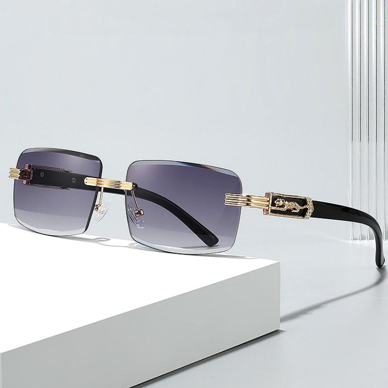 Rimless Retro Metal Sunglasses for Women Men Square Frameless Cheetah Decoration High-end UV Protection Shades