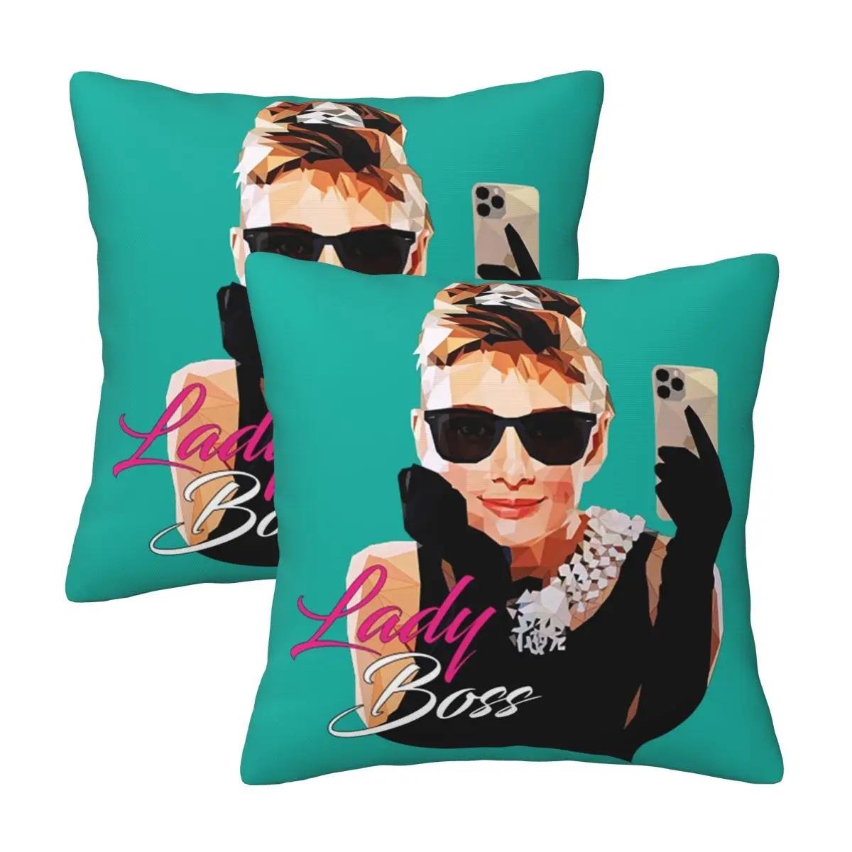 Hepburn Audrey Hepburn 2 Pcs Square Pillowcase Pillow Cover Cushion Decor Comfort Throw Pillow For Home Car Peach skin 18*18(CM)-2Pcs