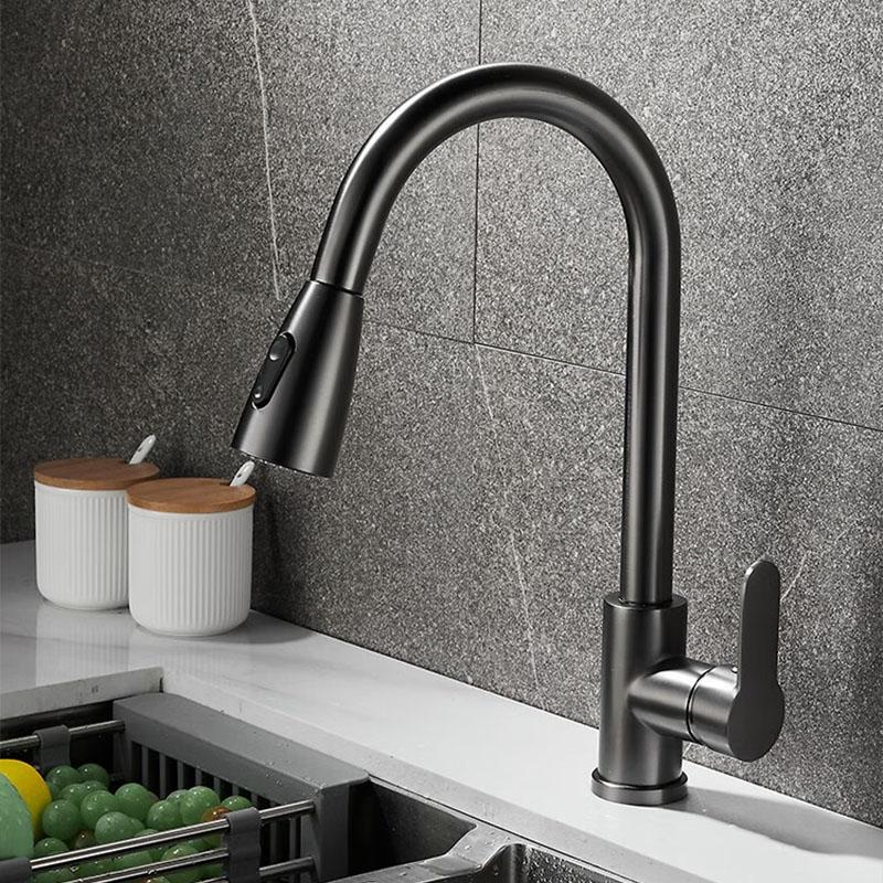 Brushed Pull Out Kitchen Sink Faucet Flexible 2 Modes Stream & Sprayer Nozzle Faucets Stainless Steel Hot Cold Wate Mixer Tap