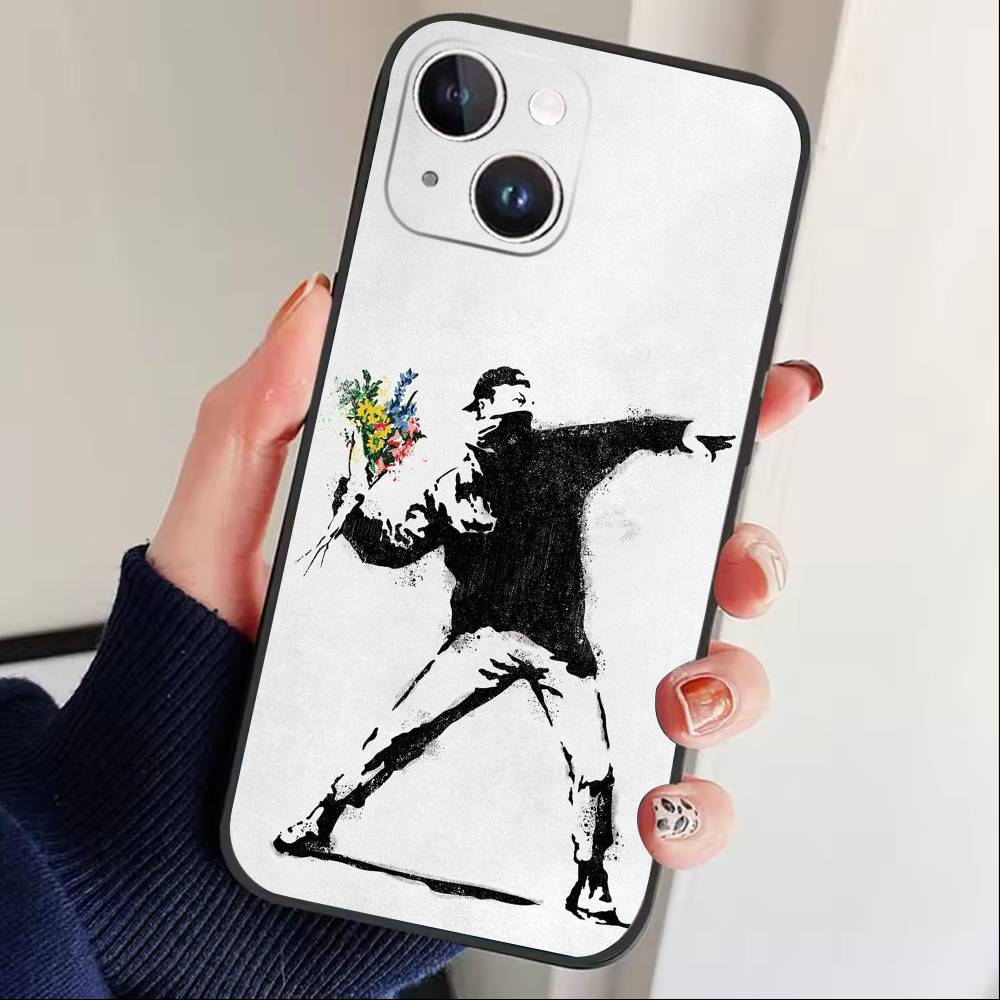 Graffiti Artist B-Banksy Phone Case For iPhone 16,15,14,13,12,17,Pro Max,Plus Silicone Black Case iPhone12
