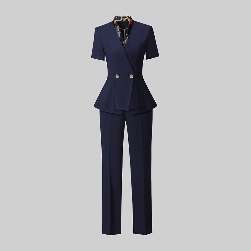 Damen Sommer Kurzarm Professionelles Hosenanzug-Set