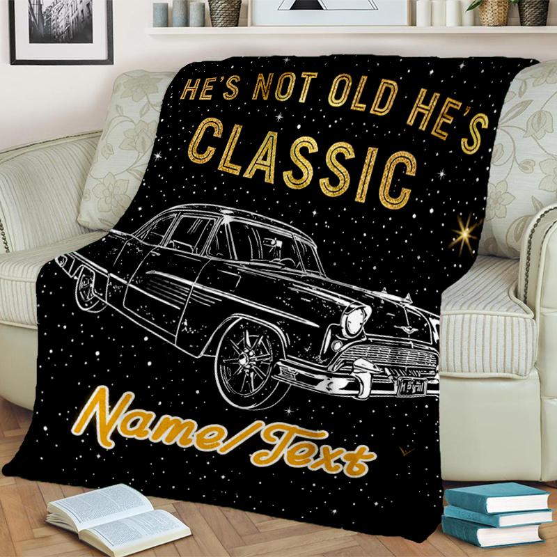 1PC Custom Name Classic Car Starry Night flannel blanket versatile,all-season throw suitable for the living room,bedroom,camping,travel,and gift
