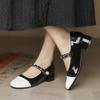 Mary Jane Shoes 2025 Spring Small Leather Shoes Color Matching Light Mouth One-word Buckle Thick Heel Single Shoes Women's Spring Banquet Women's Shoe
