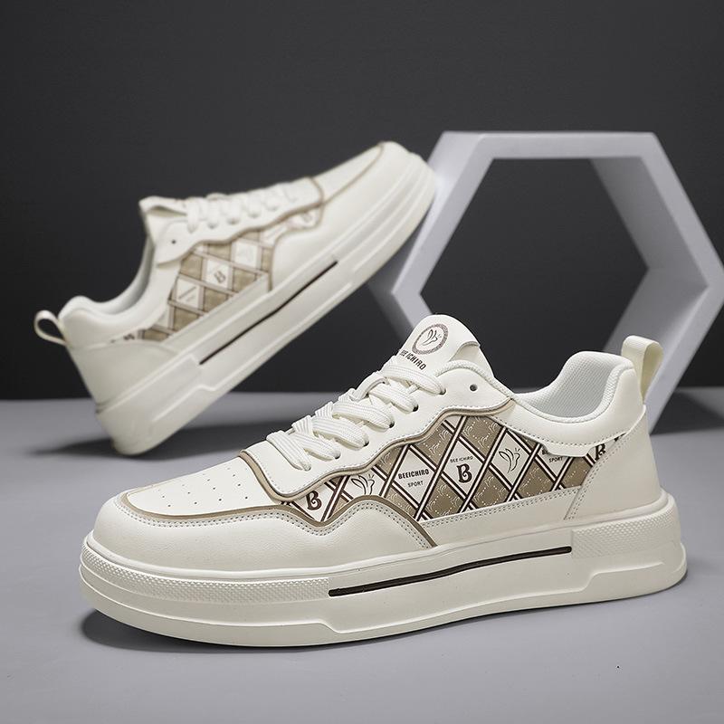 New Shoes for Men Leather Casual Shoes Trend Checked Flat Skateboard Shoes Youth Cool Lace-up Sneaker