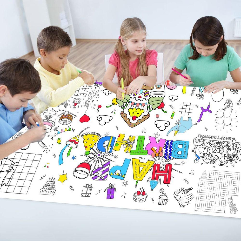 Birthday Dinosaur Space Large Coloring Tablecloth Banner Color-in Activities Games  Party Supplies