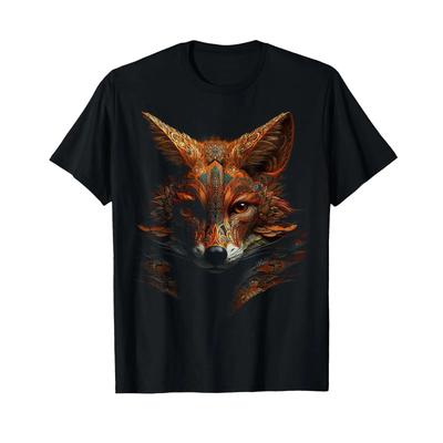 Novelty Fox Illustration Animal Design T Shirt Black Vintage Washed Designer Clothes Breathable Soft Graphic Comfortable