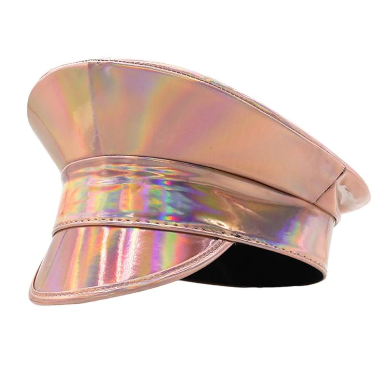 Shimmering Marine Hat Adult PU Leather Flat Top Caps for Bachelorette Party