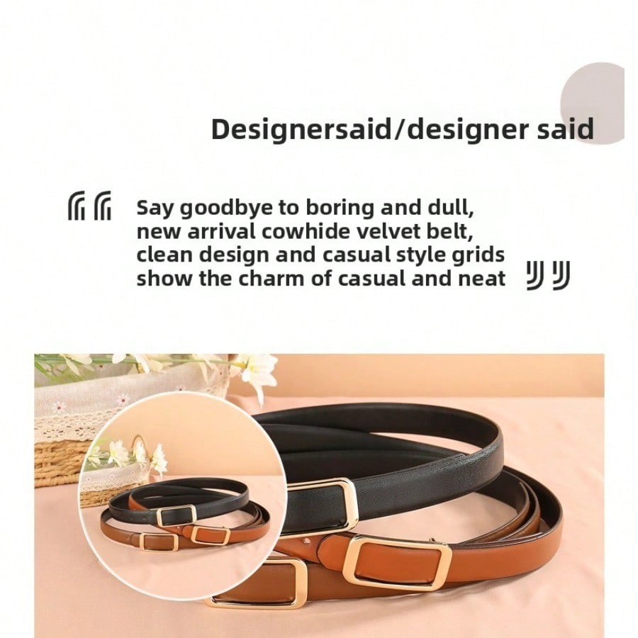 Trousers Cowhide Belt Women's Jeans Versatile Fashion Literary Ins Double Sided Belt Retro Brown Practical Belt