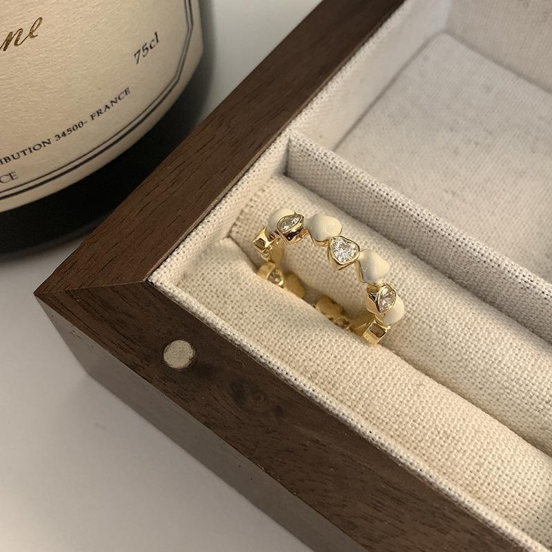 Elegant Heart Design Open Ring For Women Crafted From Durable Copper With Stone Zircon