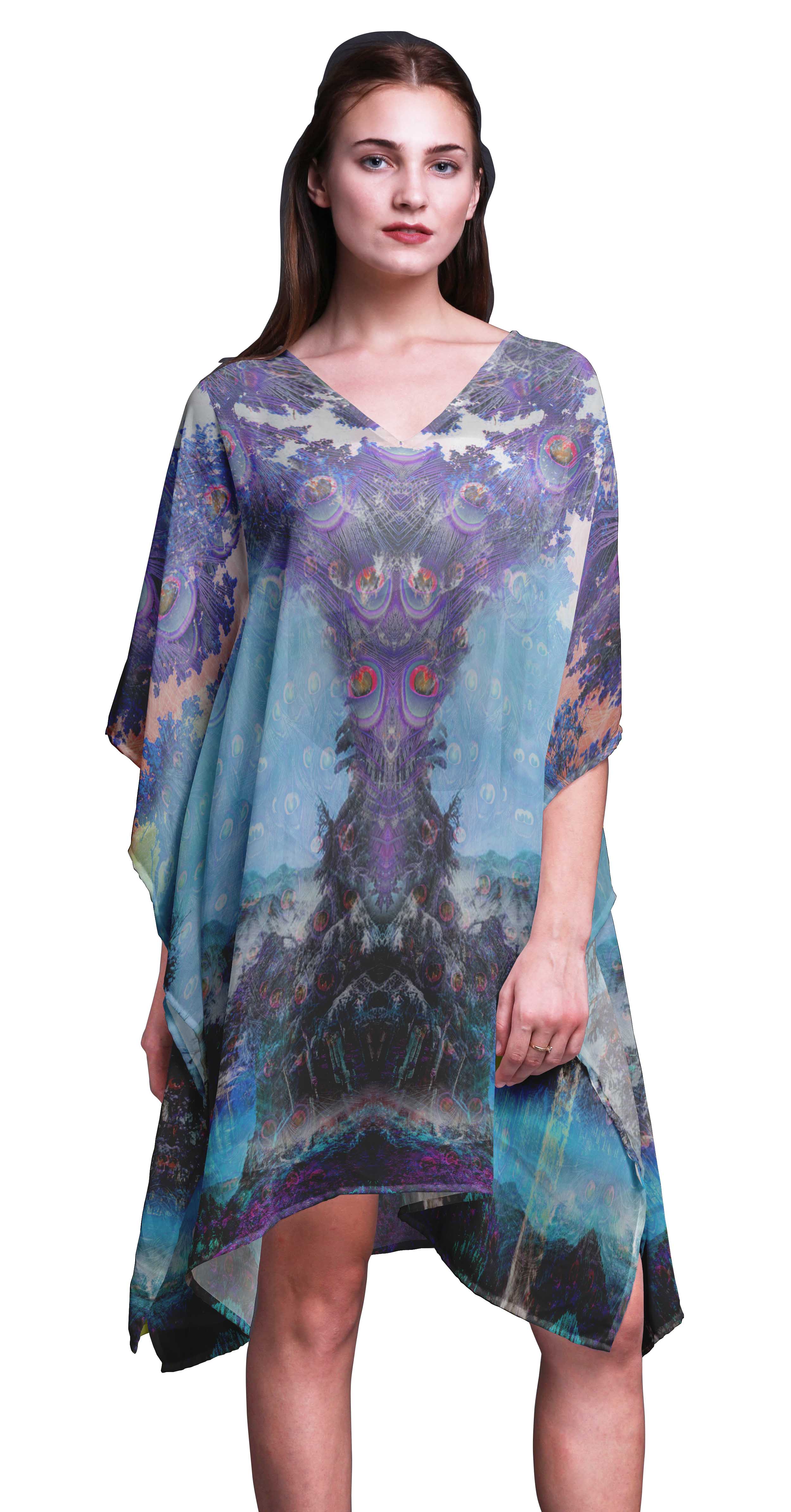 

Phagun Short Caftan Midi Dress Beach Swimwear Cover up Womens Kaftan XL-3X середній синього кольору