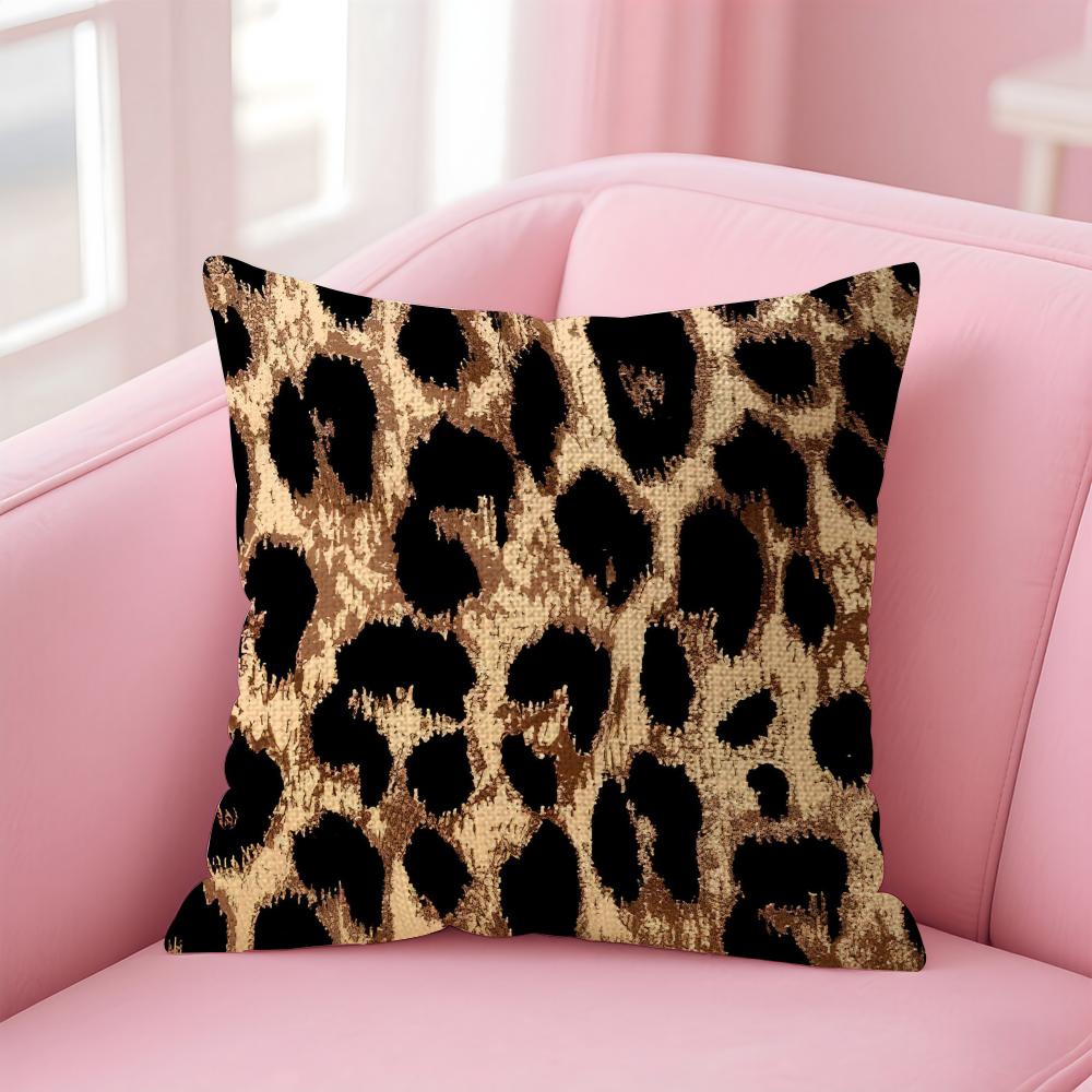 Leopard Print Fashion Cushion Cover Natural Linen Pillow Case DoubleSided Print Decorative Sofa Pillowcase Home Decor Gift