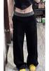 Plus Size Women's High Waist Patchwork Sports Pants - Loose Slimming Wide Leg Floor Length