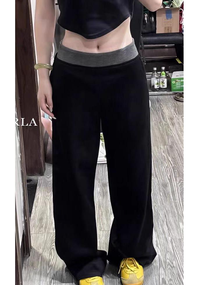 Plus Size Women's High Waist Patchwork Sports Pants - Loose Slimming Wide Leg Floor Length