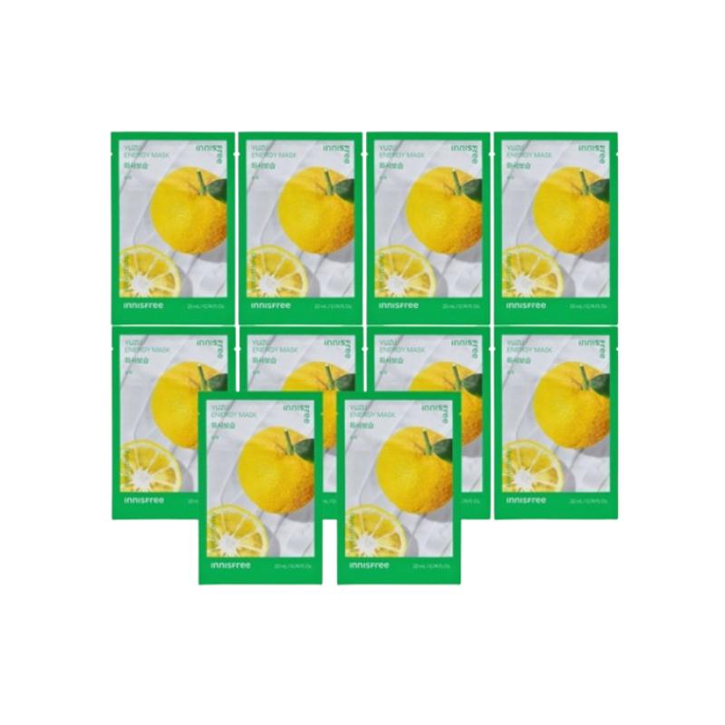 

Innisfree Юдзу (Yuja) Энергетическая маска 22 мл x 10 листов | Осветляющая и увлажняющая тканевая маска с витамином C | Корейский уход за кожей 22ml x 10 Sheets