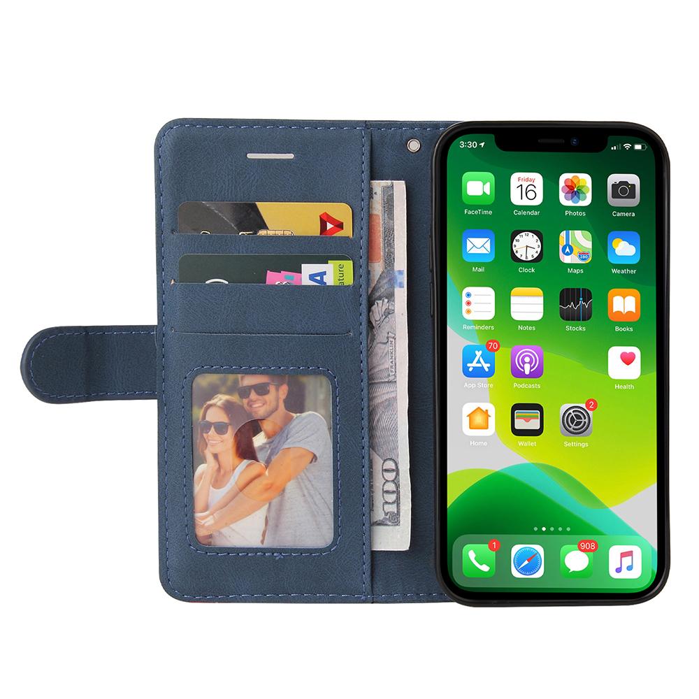 

For iPhone 15 Leather Case Wallet Stand Color Splicing Phone Cover Green