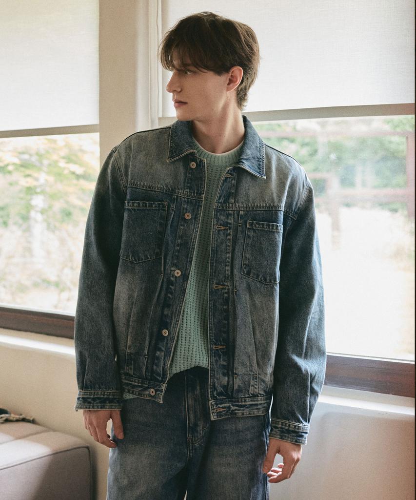 Siecle Comfort Denim Trucker Jacket (Mid-Indigo)