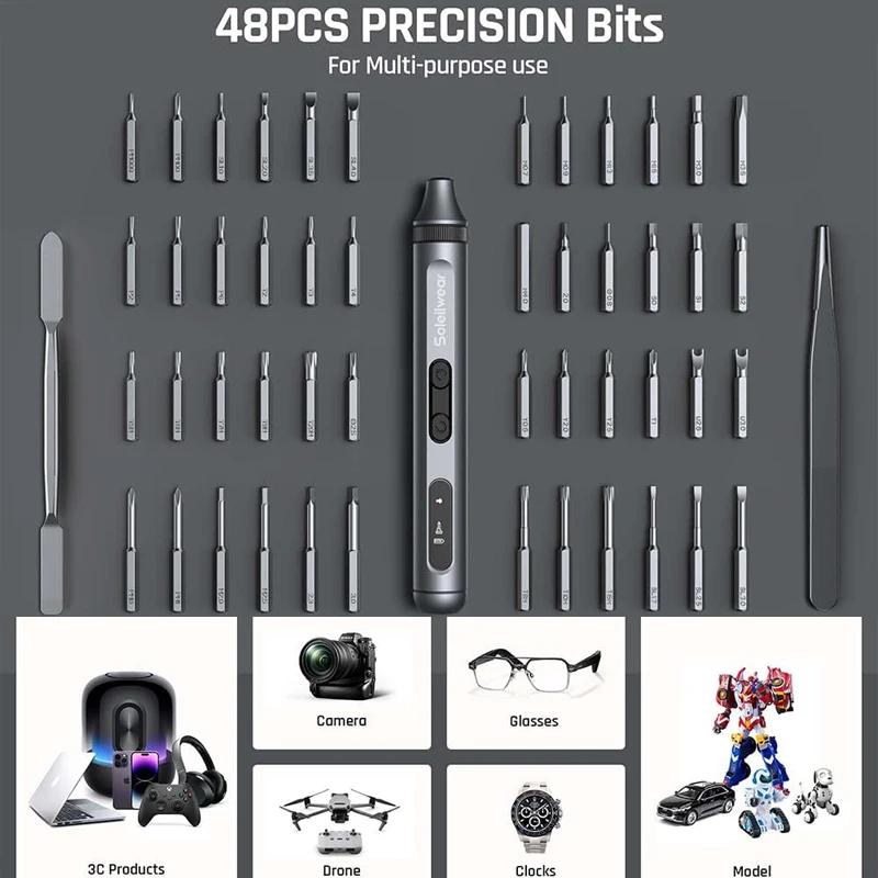 Multifunctional Electric Precision Screwdriver Set Type-C Rechargeable S2 Steel Precision Bit 17/50 in 1 Power Tool Set