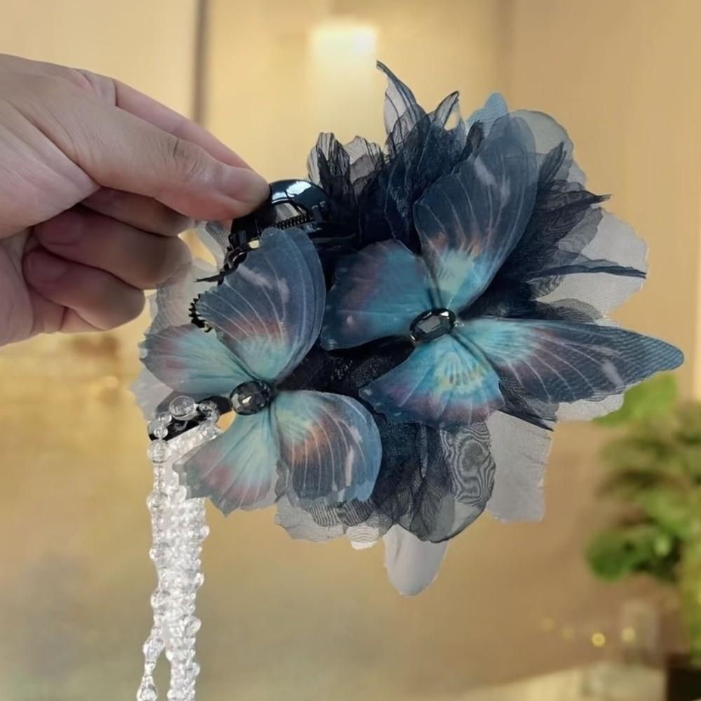 Large Size Butterfly Tassel Hair Claw Clips Beads Ancient Style Hairgrips  Women
