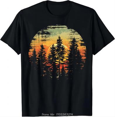 Übergroßes T-Shirt für Naturliebhaber - Wald Herrenbekleidung Sonnenuntergang Baumwoll-T-Shirt Camisas Hip Hop Streetwear Vintage Fitness T-Shirt