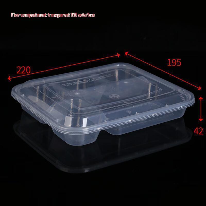 JingJingRS 1000ml Square 5-Compartment Disposable Meal Boxes