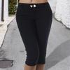 Women Pants Solid Color Mid Waist Button All Match Pocket Skinny Summer Slim-fitting Stretchy Pants Streetwear